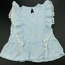 Load image into Gallery viewer, Girls Dymples, blue stripe cotton top, lace trim, FUC, size 1,  