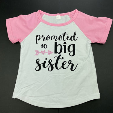 Girls stretchy, pink & white t-shirt / top, EUC, size 0-1,  