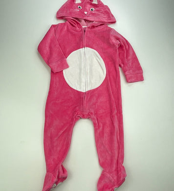 Girls Ollies Place, pink velour hooded coverall / romper, EUC, size 0,  