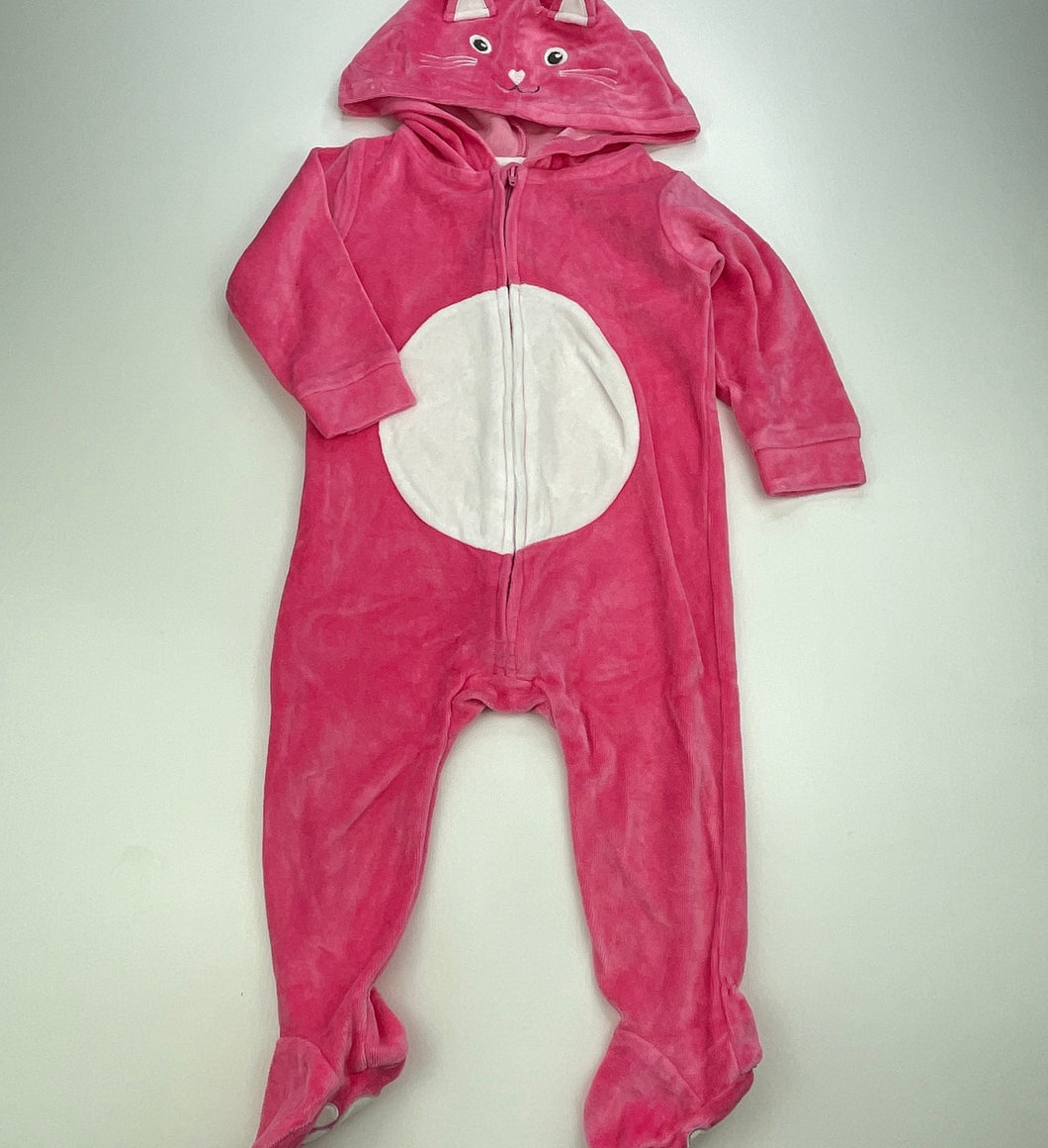 Girls Ollies Place, pink velour hooded coverall / romper, EUC, size 0,  