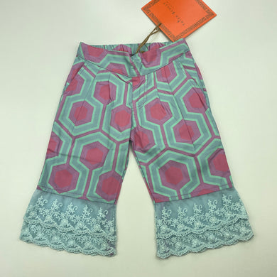 Girls Trish Scully, colourful cotton pants, elasticated, Inside leg: 18cm, NEW, size 12 months,  