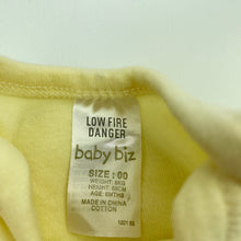Load image into Gallery viewer, unisex Baby Biz, yellow cotton bodysuit / romper, EUC, size 00,  