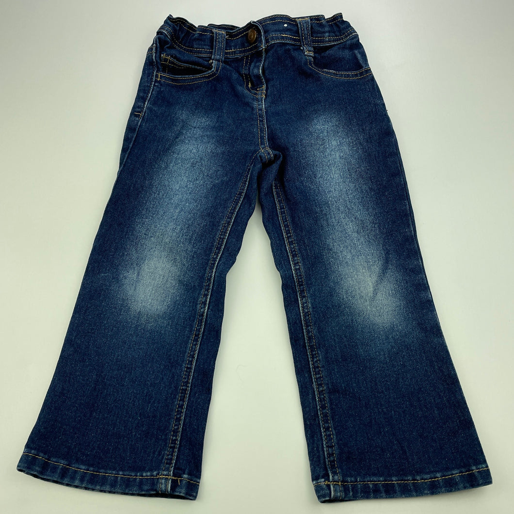 Girls Target, blue stretch denim jeans, adjustable, Inside leg: 36cm, GUC, size 3,  