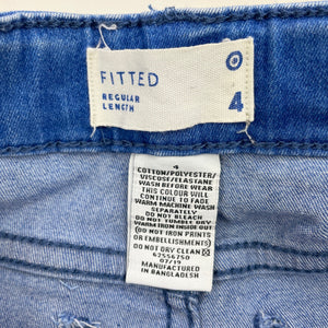 Girls Target, blue stretch denim jeans, adjustable, Inside leg: 40cm, GUC, size 4,  