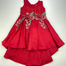 Load image into Gallery viewer, Girls QCUTE, lined red hi-lo party dress, armpit to armpit: 27cm, GUC, size 3-4, L: 55cm at front