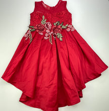 Load image into Gallery viewer, Girls QCUTE, lined red hi-lo party dress, armpit to armpit: 27cm, GUC, size 3-4, L: 55cm at front