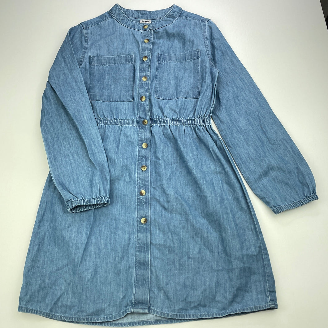 Girls Anko, chambray cotton long sleeve shirt dress, EUC, size 7, L: 65cm
