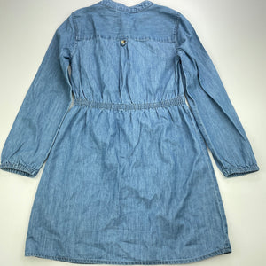 Girls Anko, chambray cotton long sleeve shirt dress, EUC, size 7, L: 65cm