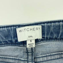 Load image into Gallery viewer, Girls Witchery, blue stretch denim biker jeans, adjustable, Inside leg: 50cm, GUC, size 6,  