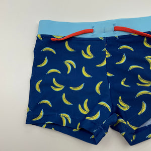 Boys Target, blue swim shorts, elasticated, bananas, EUC, size 0,  