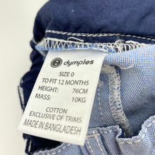 Load image into Gallery viewer, Boys Dymples, blue cotton shorts, adjustable, EUC, size 0,  