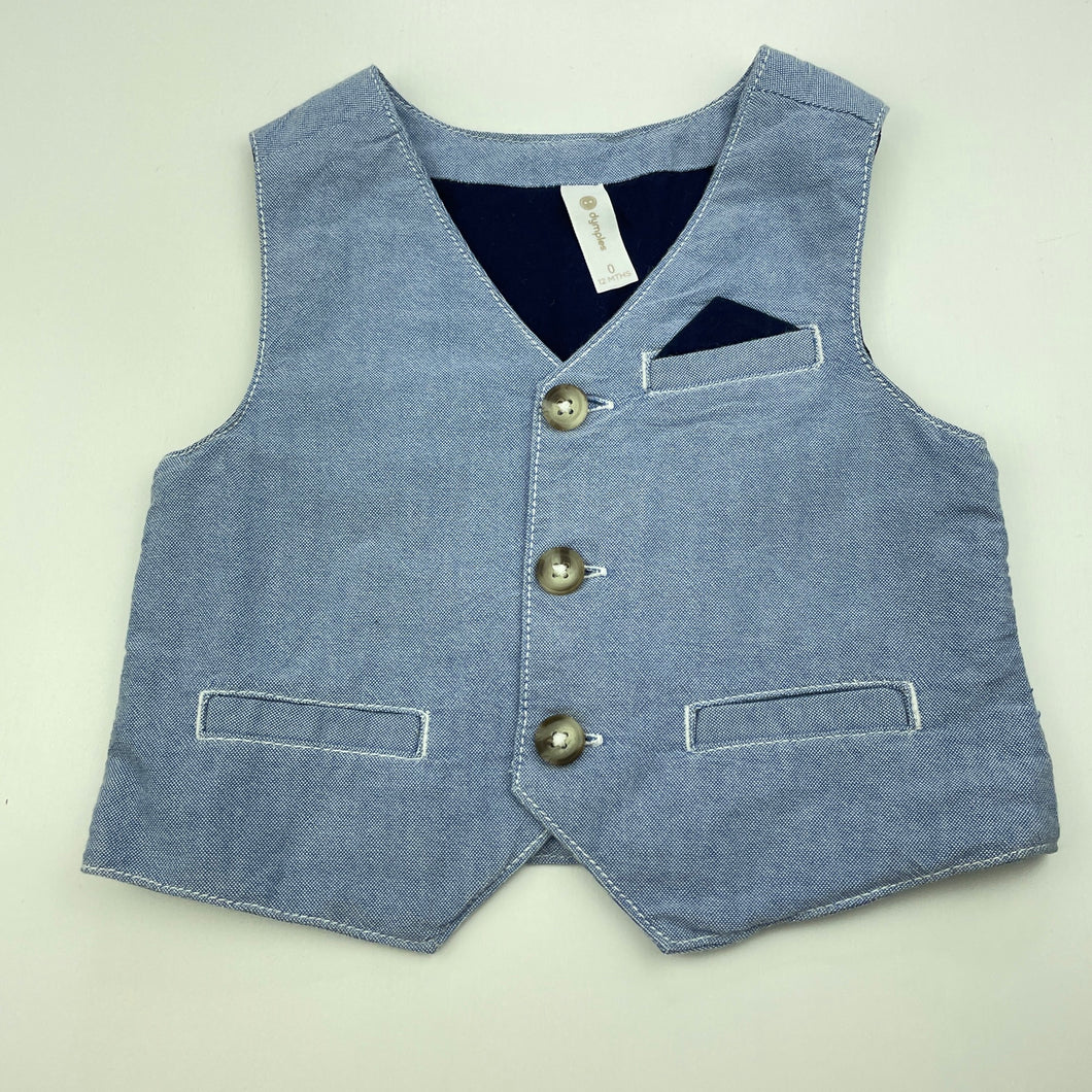 Boys Dymples, blue cotton waistcoat / vest, EUC, size 0,  