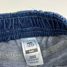 Load image into Gallery viewer, unisex Kids &amp; Co, stretch knit denim shorts, elasticated, EUC, size 000,  