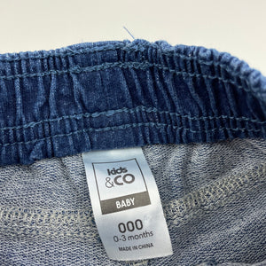 unisex Kids & Co, stretch knit denim shorts, elasticated, EUC, size 000,  