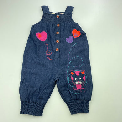 Girls Cotton Elephant, embroidered lightweight cotton overalls, EUC, size 000,  