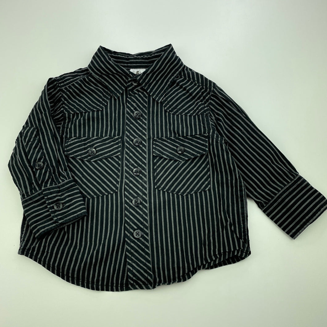 Boys H&T, black cotton long sleeve shirt, EUC, size 1,  