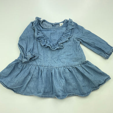 Girls Dymples, chambray cotton long sleeve top, L: 34cm, small marks on back, FUC, size 00,  