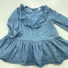 Load image into Gallery viewer, Girls Dymples, chambray cotton long sleeve top, L: 34cm, small marks on back, FUC, size 00,  