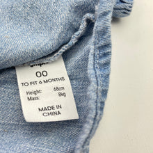 Load image into Gallery viewer, Girls Dymples, chambray cotton long sleeve top, L: 34cm, small marks on back, FUC, size 00,  