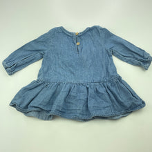 Load image into Gallery viewer, Girls Dymples, chambray cotton long sleeve top, L: 34cm, small marks on back, FUC, size 00,  