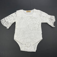 Load image into Gallery viewer, Girls Catpapa, lined floral lace bodysuit / romper, GUC, size 000,  