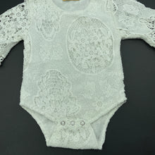 Load image into Gallery viewer, Girls Catpapa, lined floral lace bodysuit / romper, GUC, size 000,  