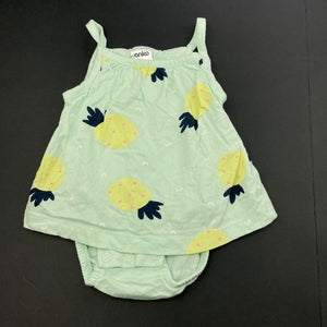Girls Anko, mint cotton summer romper, pineapples, EUC, size 0000,  