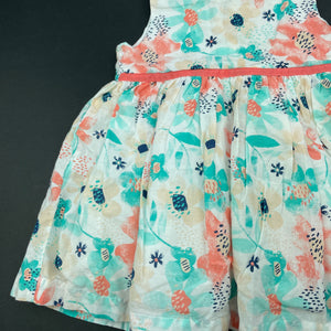 Girls Tiny Little Wonders, lined floral cotton party dress, GUC, size 00, L: 36cm