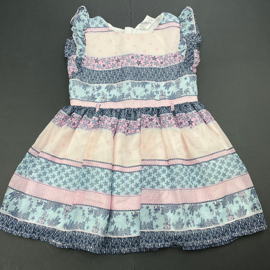Girls Target, lined lightweight party dress, seahorses, GUC, size 2, L: 47cm