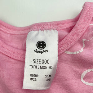 Girls Dymples, pink cotton bodysuit / romper, GUC, size 000,  