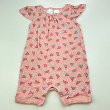 Load image into Gallery viewer, Girls Tiny Little Wonders, pink cotton romper, watermelon, EUC, size 000,  