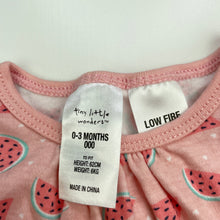 Load image into Gallery viewer, Girls Tiny Little Wonders, pink cotton romper, watermelon, EUC, size 000,  