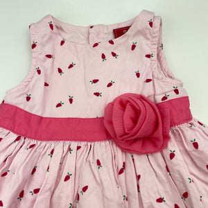 Girls Sprout, lined cotton party dress, strawberries, GUC, size 000, L: 35cm