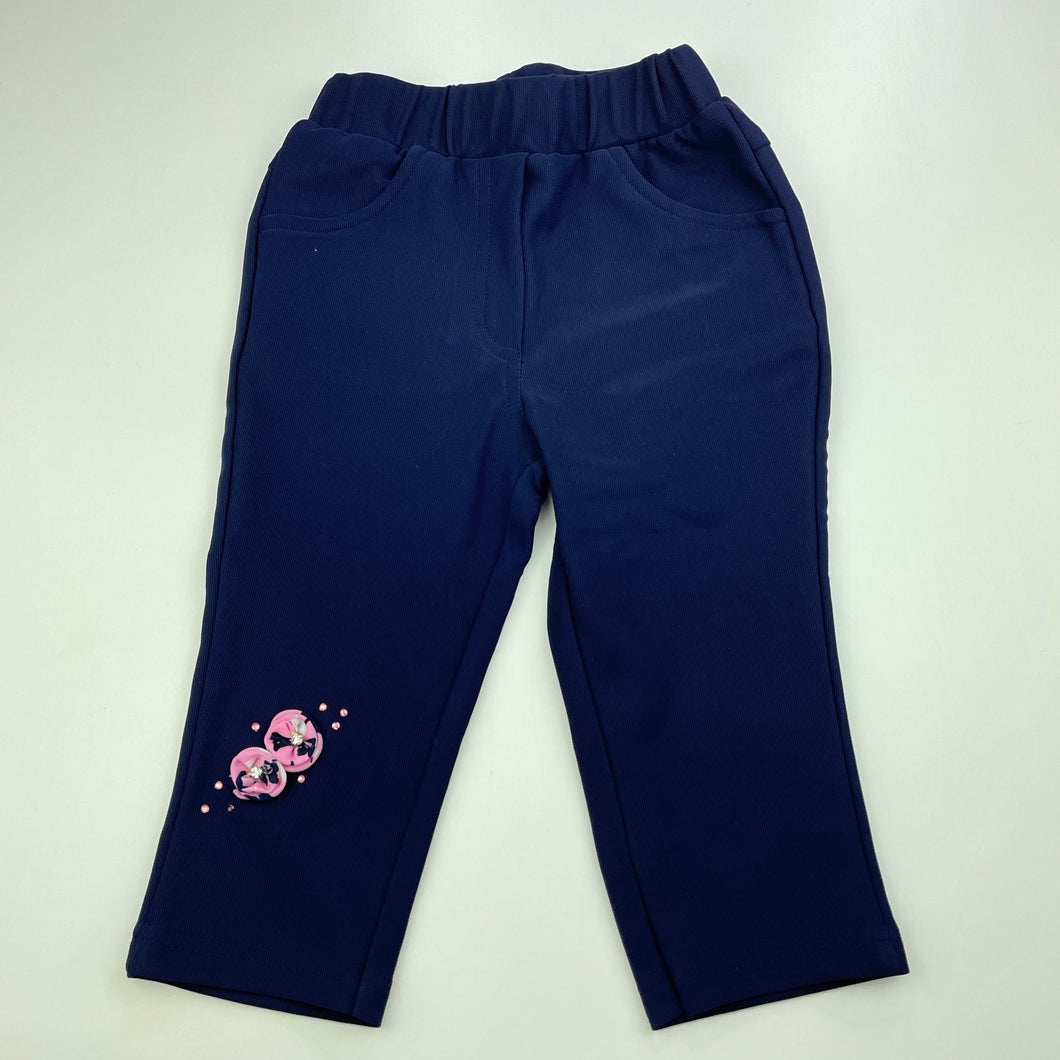 Girls navy, lightweight pants, elasticated, Inside leg: 24cm, EUC, size 1,  
