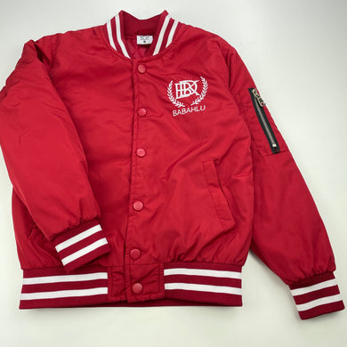 Boys BABAHLU, varsity style red jacket / coat, poppers, EUC, size 6,  