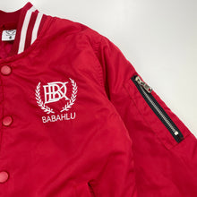 Load image into Gallery viewer, Boys BABAHLU, varsity style red jacket / coat, poppers, EUC, size 6,  