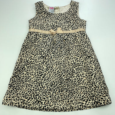 Girls Kids Stuff, lined corduroy cotton leopard print dress, FUC, size 4, L: 52cm