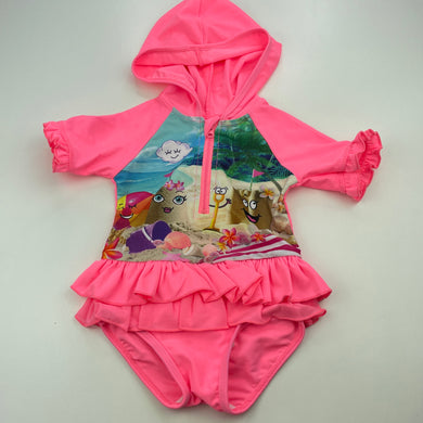 Girls Baby Berry, pink hooded swim one-piece, EUC, size 00,  