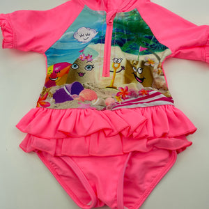 Girls Baby Berry, pink hooded swim one-piece, EUC, size 00,  