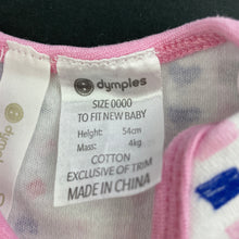 Load image into Gallery viewer, Girls Dymples, cotton bodysuit / romper, GUC, size 0000,  