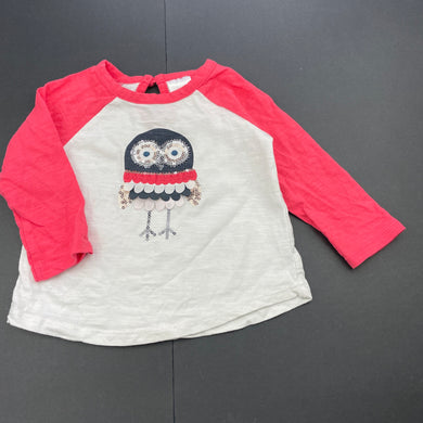 Girls Target, cotton long sleeve top, owl, GUC, size 00,  