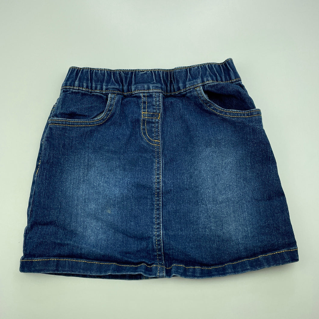 Girls Anko, blue stretch denim skirt, elasticated, L: 28cm, FUC, size 6,  