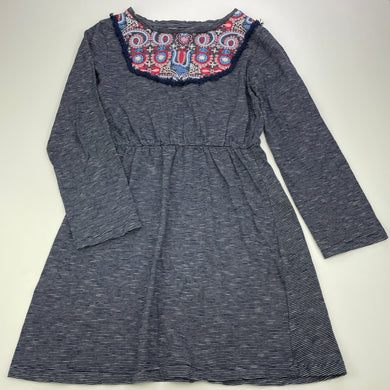 Girls Milkshake, navy stripe cotton long sleeve dress, GUC, size 8, L: 63cm