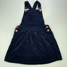 Load image into Gallery viewer, Girls Target, navy stretch corduroy overalls dress / pinafore, EUC, size 7, L: 62cm