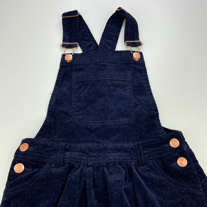 Girls Target, navy stretch corduroy overalls dress / pinafore, EUC, size 7, L: 62cm