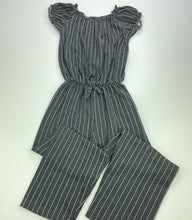 Load image into Gallery viewer, Girls Sellfie Kids, grey &amp; white stripe jumpsuit, Inside leg: 43cm, FUC, size 8,  