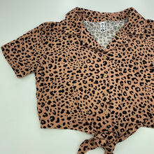 Load image into Gallery viewer, Girls KID, leopard print tie front cropped shirt, EUC, size 8,  