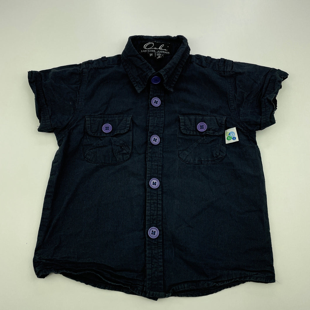 Boys Oobi, blue cotton short sleeve shirt, FUC, size 3,  
