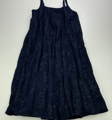 Girls WItchery, lined embroidered navy cotton dress, GUC, size 6, L: 72cm
