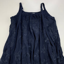 Load image into Gallery viewer, Girls WItchery, lined embroidered navy cotton dress, GUC, size 6, L: 72cm